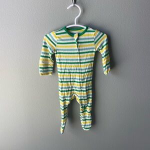 Free Birdees Striped Green & Yellow Baby Bamboo One-Piece Sleeper Zippy